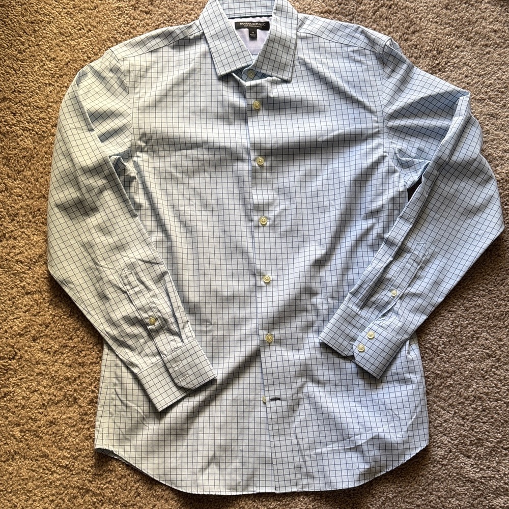 Banana Republic Blue Checkered Dress Shirt